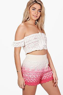 Boohoo Alice Crochet Dip Dye Festival Shorts