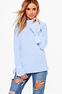 Boohoo Lexi Tie Cuff Oversized Jumper