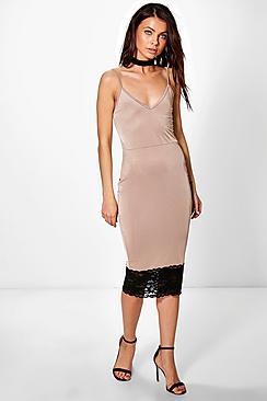 Boohoo Maura Strappy Lace Hem Detail Midi Dress