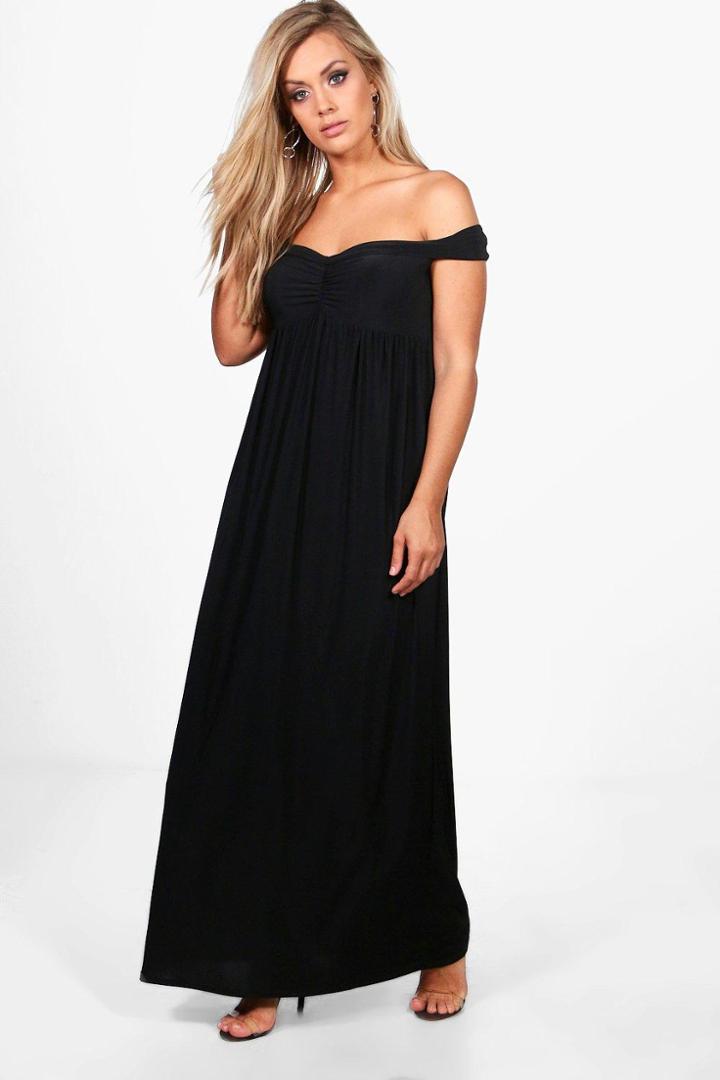 Boohoo Plus Melinda Off The Shoulder Slinky Maxi Dress Black