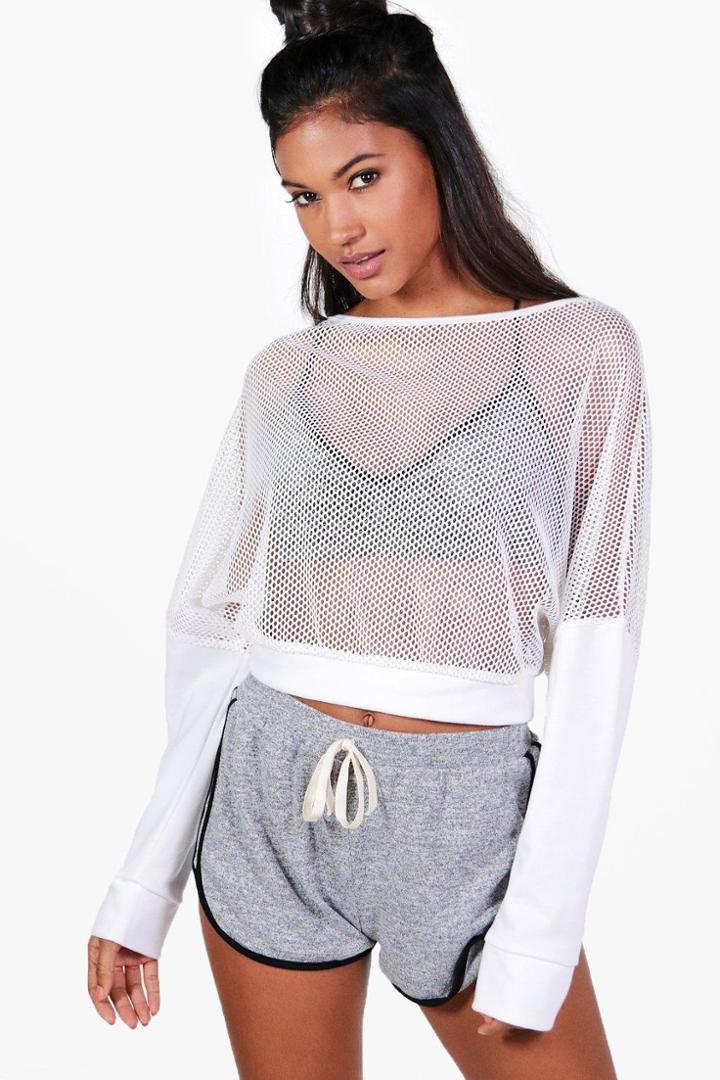 Boohoo Hannah Slash Neck Mesh Running Sweat White