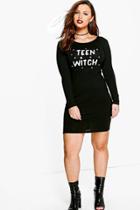 Boohoo Plus Charl Teen Witch Halloween Bodycon Dress Black