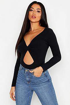 Boohoo Washed Pastel Jumbo Rib Twist Front Top