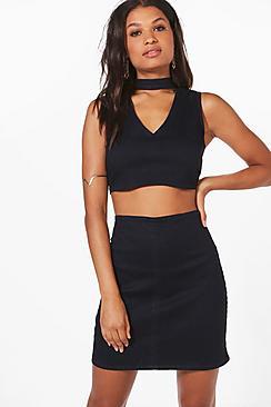 Boohoo Cherry Two Part Denim Choker Dress