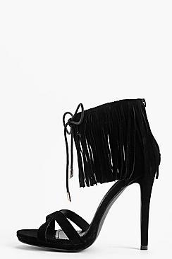 Boohoo Tia Cross Strap Fringe Cuff Platform