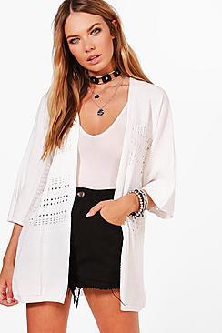 Boohoo Erin Pointelle Batwing Cape Cardigan