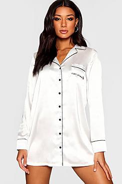 Boohoo Mon Amour Piped Satin Night Shirt