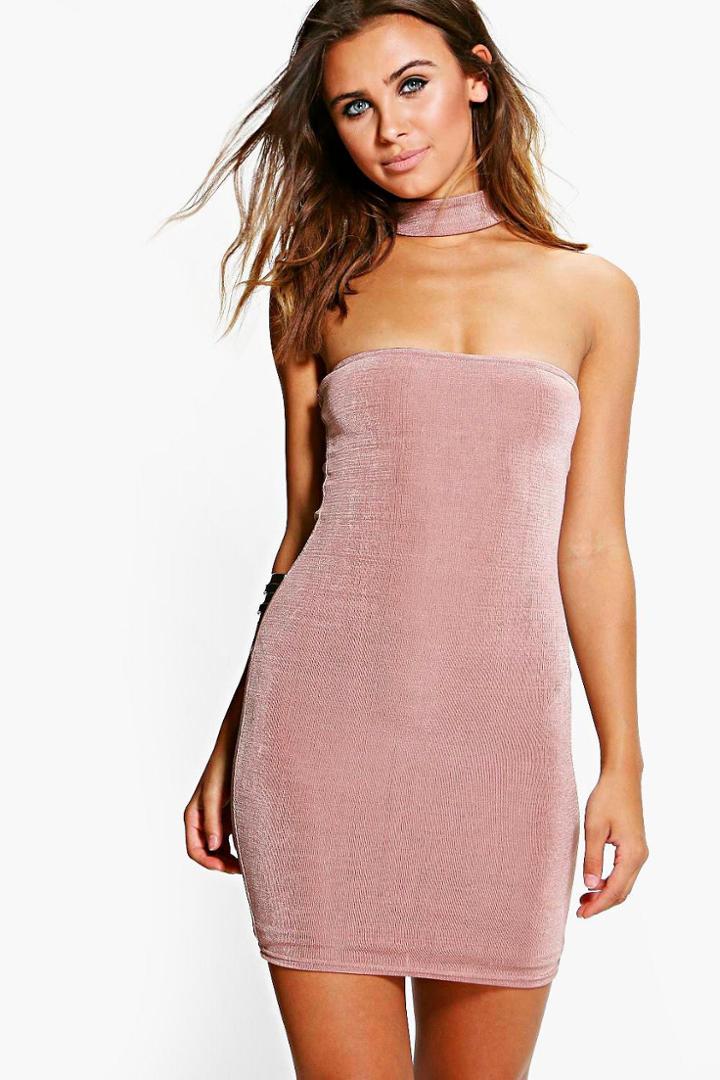Boohoo Petite Ella Choker Detail Mini Bodycon Dress Rose