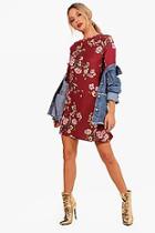 Boohoo Ella Floral 3/4 Sleeve Shift Dress