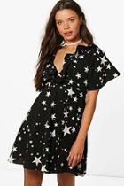 Boohoo Stevie Star Printed Bolo Neck Tea Dress