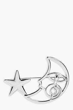 Boohoo Sofia Moon And Star Brooch
