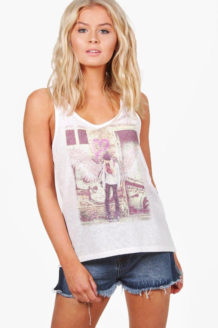 Boohoo Amy Printed Neppy Tank Top White
