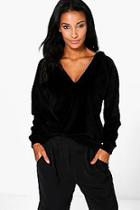 Boohoo Bella Velour V Neck Hoody