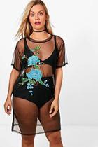 Boohoo Plus Kara Embroidered Mesh T-shirt Dress