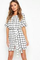 Boohoo Tweed Button Front Belted Mini Dress