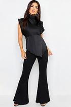 Boohoo Premium Satin High Neck Ruffle Side Top