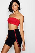 Boohoo Tia Sports Tape Front Split Crepe Mini Skirt