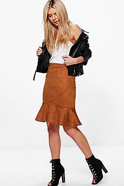 Boohoo Gigi Drop Hem Bonded Suedette Midi Skirt