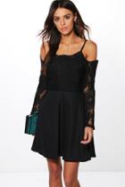 Boohoo Boutique Pam Cord Lace Top Skater Dress Black