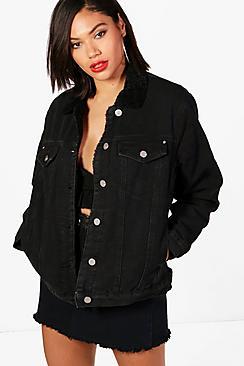 Boohoo Johanna Borg Lined Oversize Denim Trucker Jacket