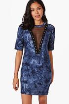 Boohoo Layla Deep V Plunge Mesh Insert T-shirt Dress