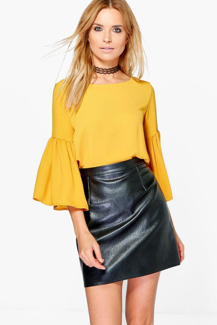 Boohoo Violet Ruffle Sleeve Woven Top Mustard
