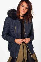 Boohoo Paige Hooded Bomber Jacket Navy