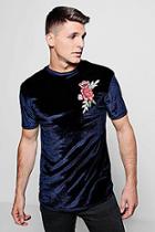 Boohoo Floral Embroidered Velour T-shirt In Muscle Fit