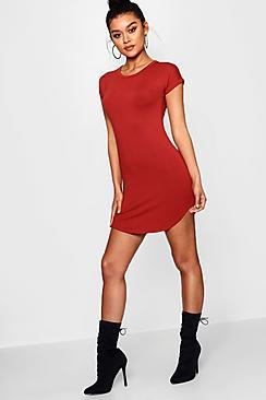 Boohoo Curved Hem T Shirt Dress