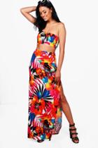 Boohoo Krissy Bandeau & Tropical Maxi Skirt Co-ord Multi