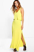 Boohoo Sally Double Layer Maxi Dress With Side Split Chartreuse