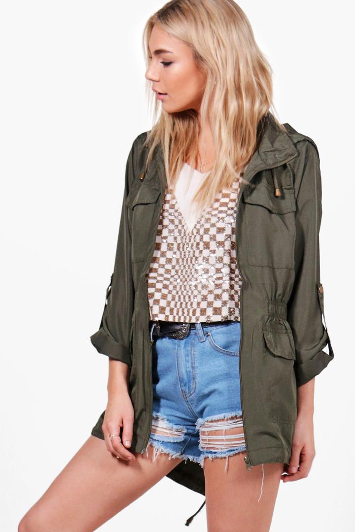 Boohoo Eliza Adjustable Waist Mac Khaki