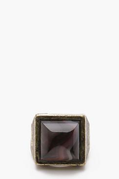 Boohoo Burnished Gold Ring With Black Stone