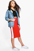 Boohoo Tanzi Contrast Side Stripe Midi Skirt Red