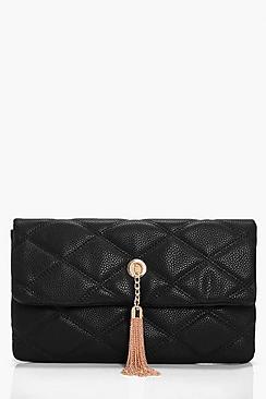 Boohoo Lauren Quilted Metal Tassel Cross Body Bag