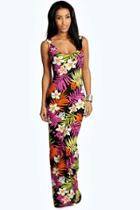 Boohoo Lilly Tropical Scoop Neck Maxi Dress Multi