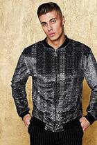 Boohoo Snake Skin Velour Print Bomber