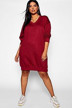 Boohoo Plus V Neck Sweat Dress