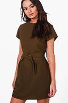 Boohoo Katie Belted Short Sleeve Shift Dress