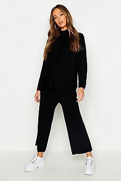 Boohoo Roll Neck Oversized Wide Leg Knitted Set