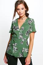 Boohoo Valerie Printed Peplum Top Khaki