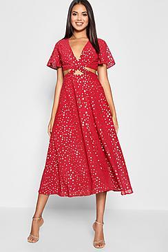 Boohoo Star Print Cut Out Skater Dress
