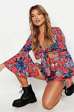 Boohoo Floral Knot Front Short Co-ord Set