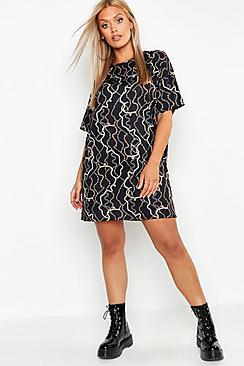 Boohoo Plus Chain Print Oversized T-shirt Dress