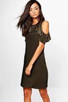 Boohoo Tall Maisa Ruffle Cold Shoulder Dress
