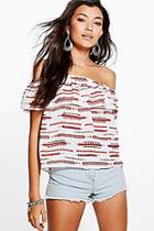 Boohoo Grace Printed Woven Off The Shoulder Top