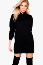 Boohoo Katie Long Sleeved Hood Sweat Dress Black