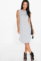 Boohoo Amarlia Button Through Sleeveless Shirt Dress Grey