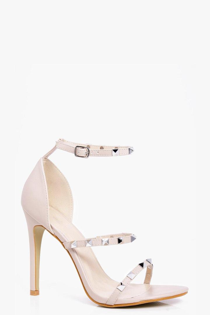 Boohoo Maddison Square Studded 3 Band Heels Nude