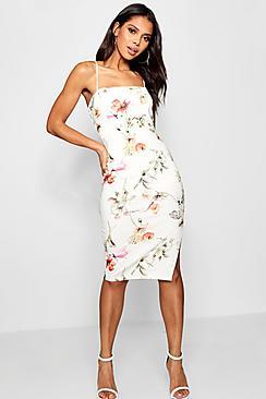 Boohoo Daria Strappy Floral Square Neck Midi Dress